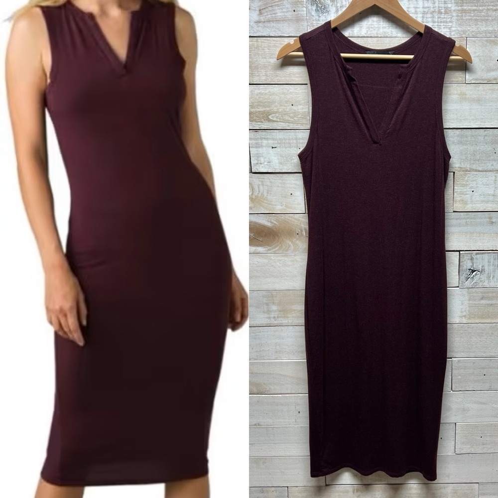 PrAna Foundations Midi Sleeveless Dress Womens Small Wine Red‎ Tencel Stretch